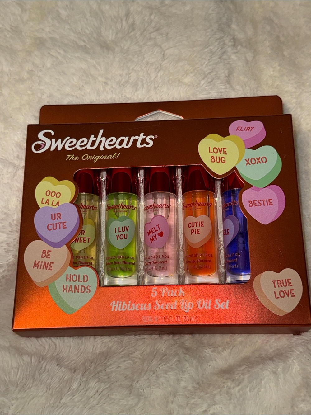 Sweethearts Hibiscus Seed Lip Oil Set – Pink, Green, Orange, Red, Blue